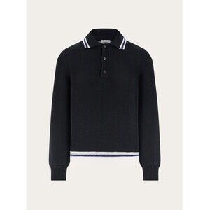 SALVATORE FERRAGAMO Sweater Mens Medium Black Knit Polo Long Sleeve $1250